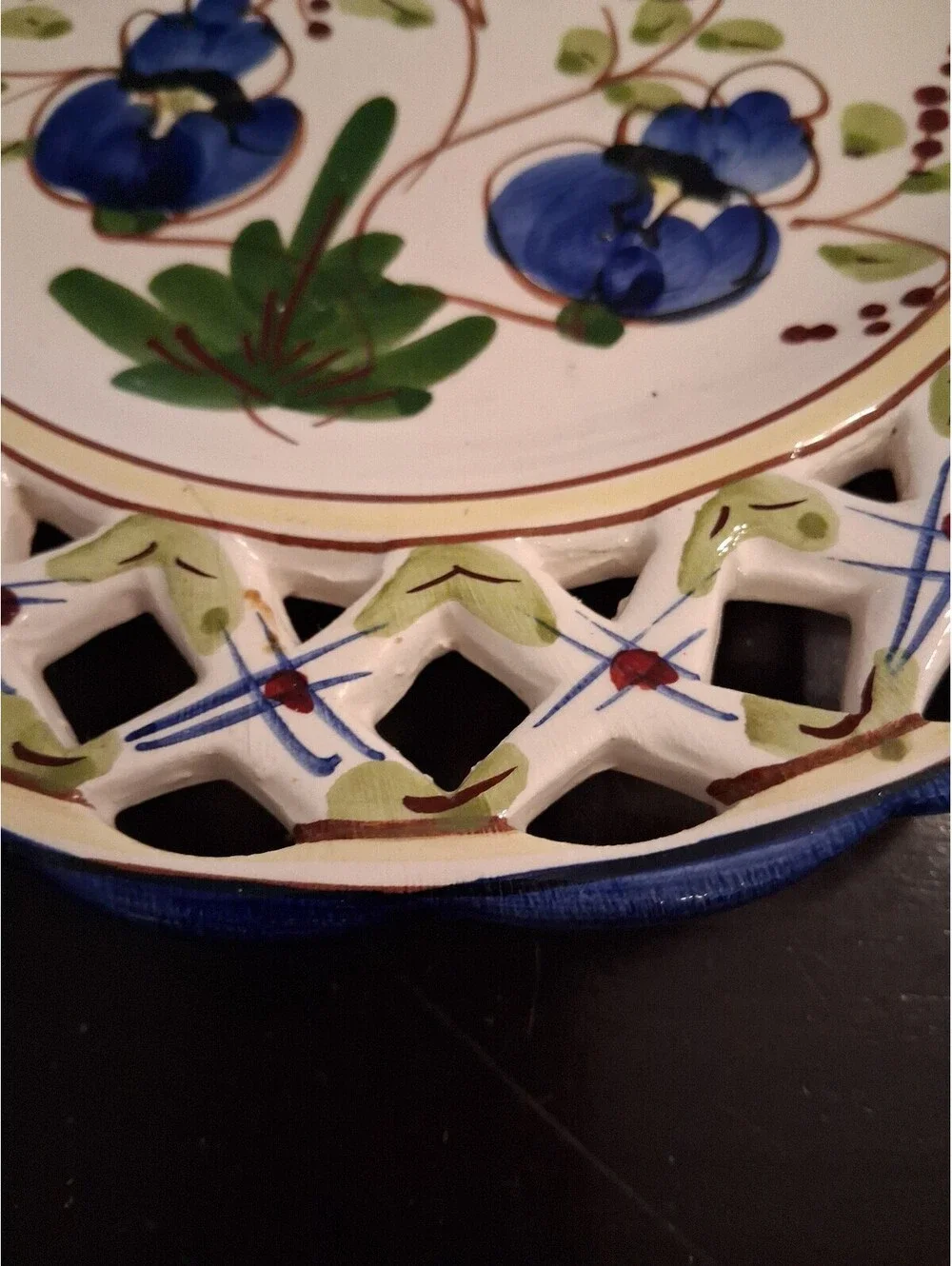 Hand-Painted Ceramic Wall Plate with Floral Design